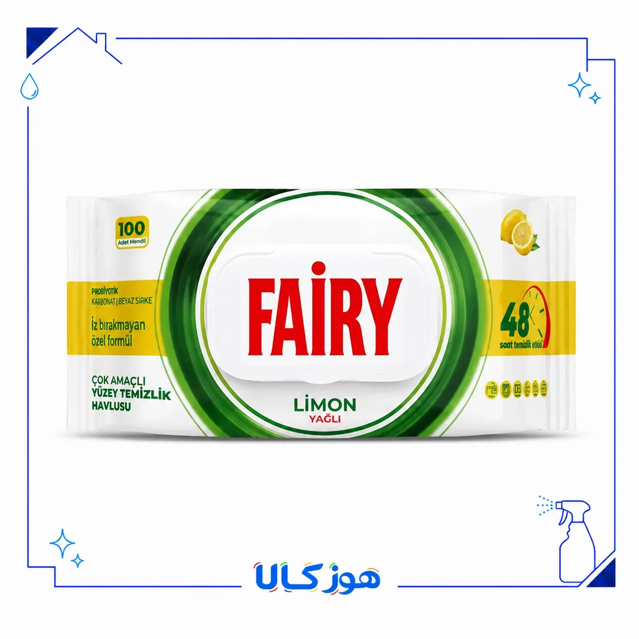 دستمال مرطوب چندمنظوره سطوح رایحه لیمو ۱۰۰ عددی