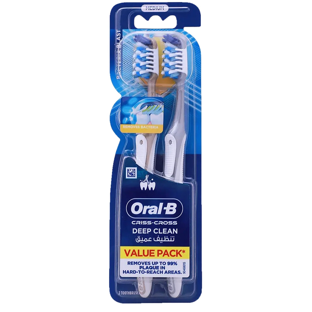 مسواک اورال بی مدل Criss Cross Deep Clean با برس متوسط بسته 2 عددی