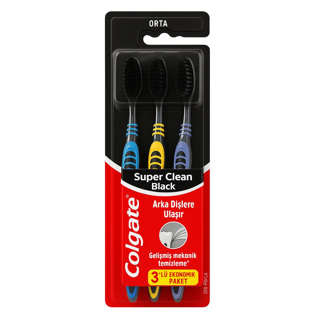 مسواک کلگیت مدل Super Clean Black بسته ۳ عددی (اقتصادی)